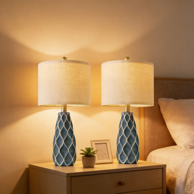 Ensemble de 2 lampes de chevet en céramique style bohème moderne pour salon, chambre à coucher, table de chevet, bureau ou dortoir