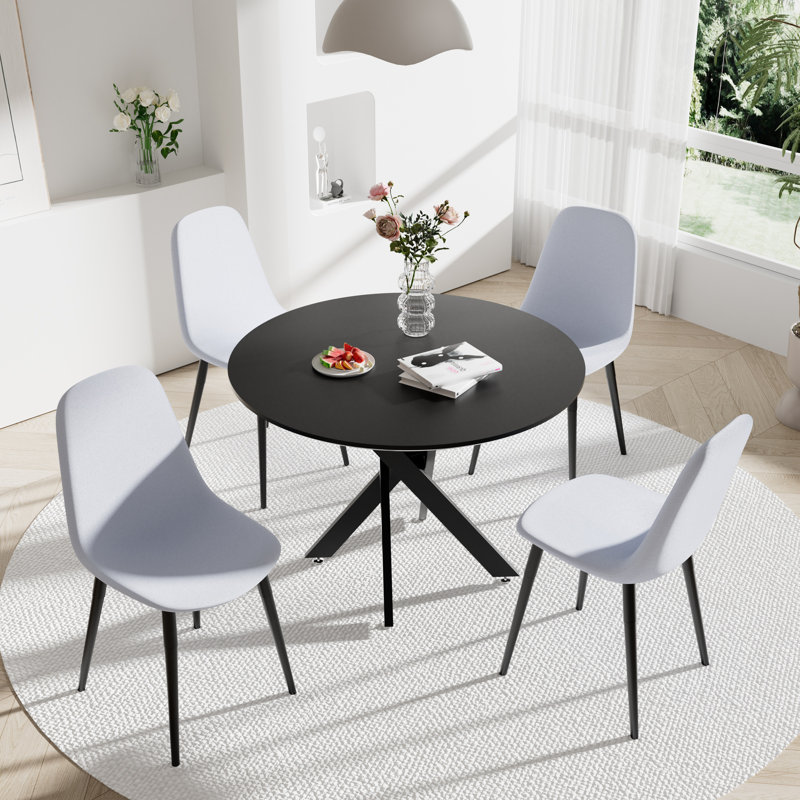 Ensemble de salle à manger 5 pièces, H 30 po x L 36 po x l 36 po, Noir, noir, noir, noir, Gris clair