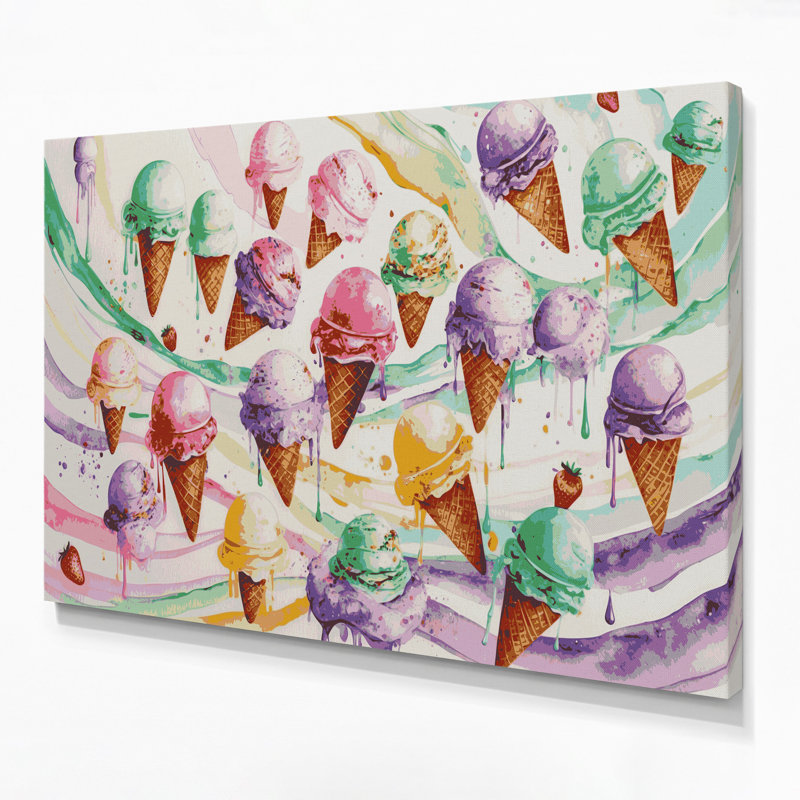 Art mural sur toile blanc, Desserts, crème glacée et gâteries glacées, H 11 po x l 14 po