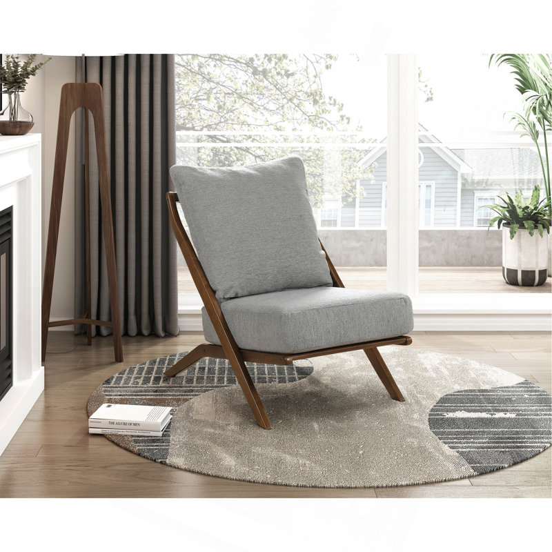 Élégant fauteuil d'appoint 1 pièce en chenille avec coussin en mousse et bois d'hévéa massif, Gris