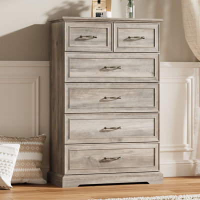 Farmhouse 6-Drawer Dresser, 49" Tall Wood Chest with Deep Drawers & Metal Handles, White Rustic TV Stand & Storage for Bedroom, Living Room