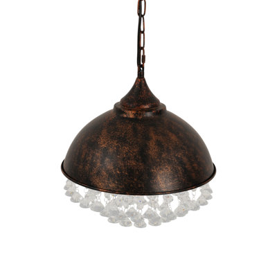 1 - Light Metal Rust Dome Vintage Pendant Light with Crystals