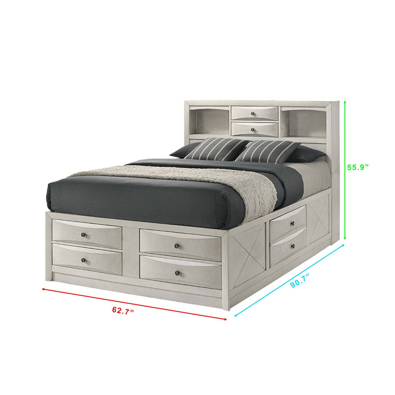 Grand lit plateforme avec rangement Emily, Blanc