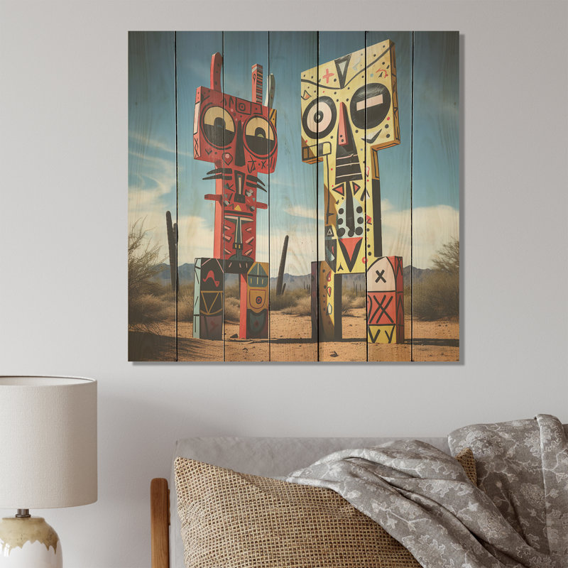 Statue psychédélique mexicain III - fruits sur bois, H 30 po x l 30 po