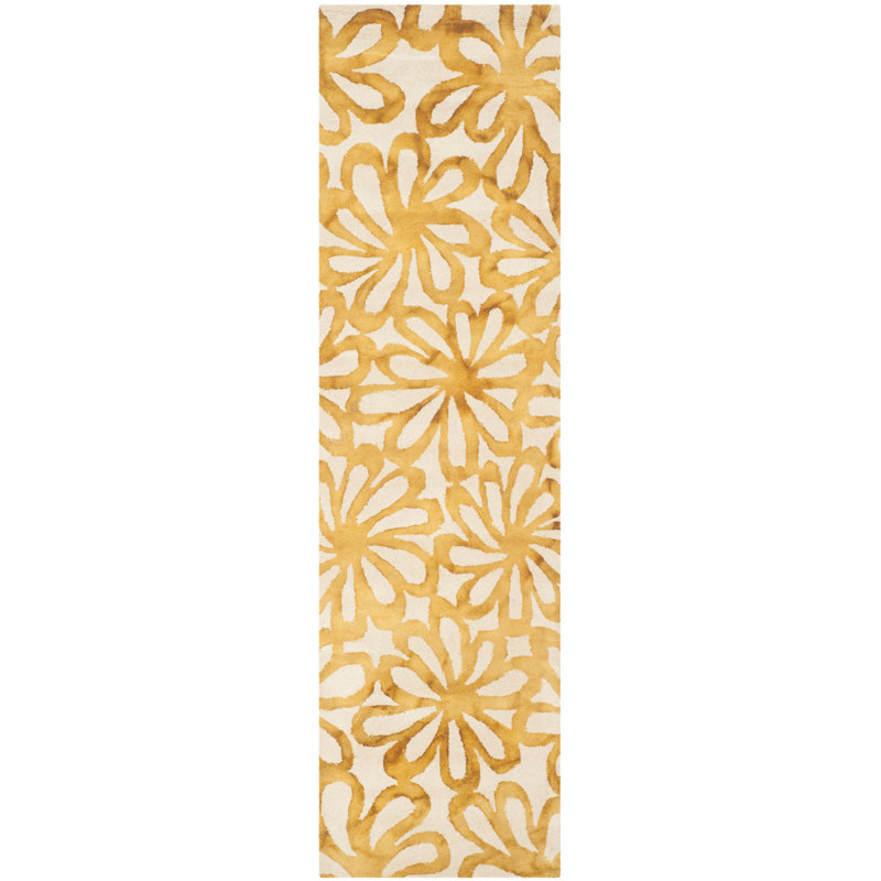 Tapis beige en laine / coton touffeté à la main Narmada, Tapis de couloir 2 pi 3 po x 10 pi