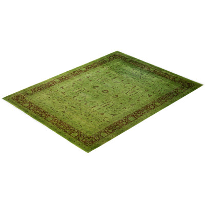 Overdyed Hand-Knotted Wool Modern-Contemporary Green Area Rug 9' 3" x 12' 2"