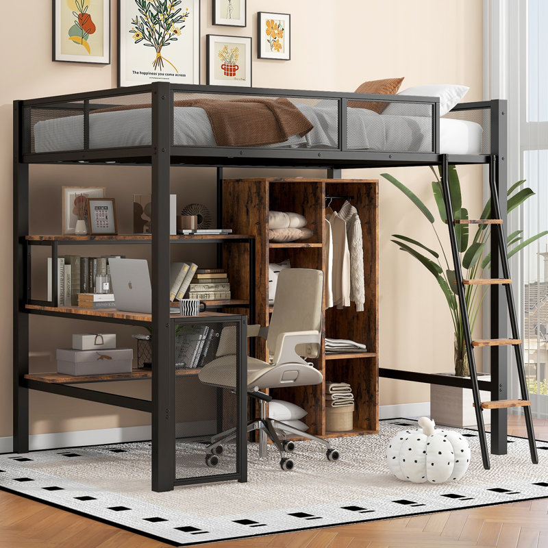 Lit mezzanine en métal avec bureau intégré