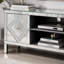 Meuble télé en miroir pour téléviseur de 65 pouces et plus, console de télévision avec rangement ouvert et 2 armoires de rangement, portes miroir en forme de diamant pour le salon (l 59 po x H 25,2 po x P 15,7 po)