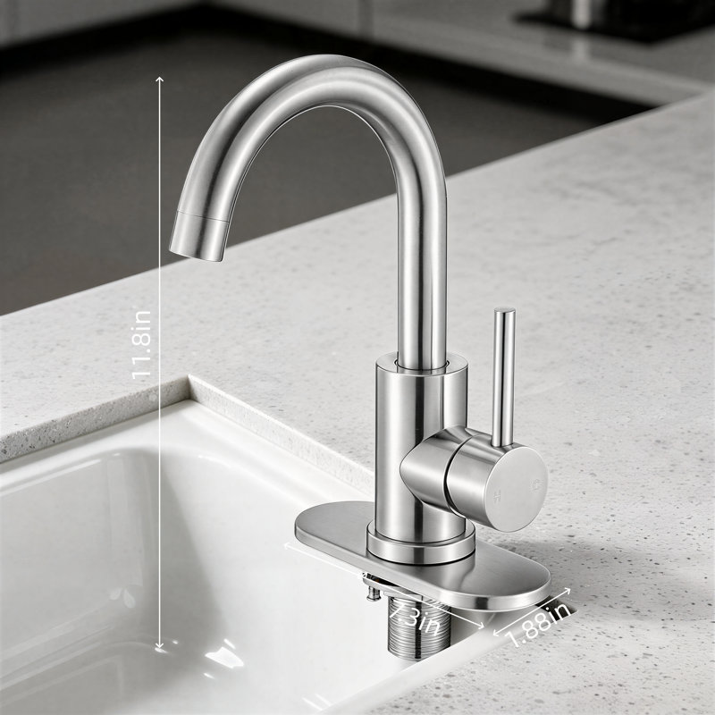 Brushed Nickel High-Arc Single-Control Faucet With Anti-Splash Aerator, Suitable For Kitchen, Bathroom, RV, Bar And Public Restroom Sinks.