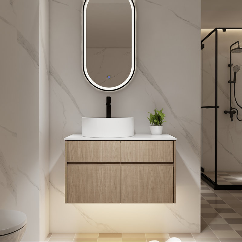32" Single Vanity Set with Ceramic Basin and Soft-Close Doors, Smoked Walnut
