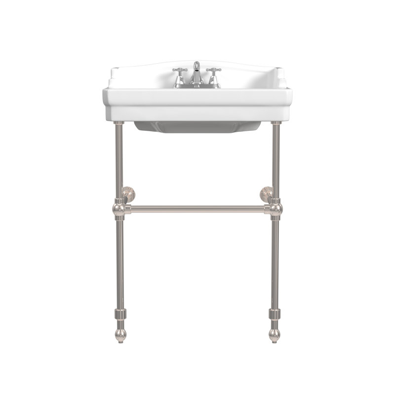 Cheviot Products Évier de salle de bain Essex 24 po avec débordement et base console en métal 31 po, Nickel poli