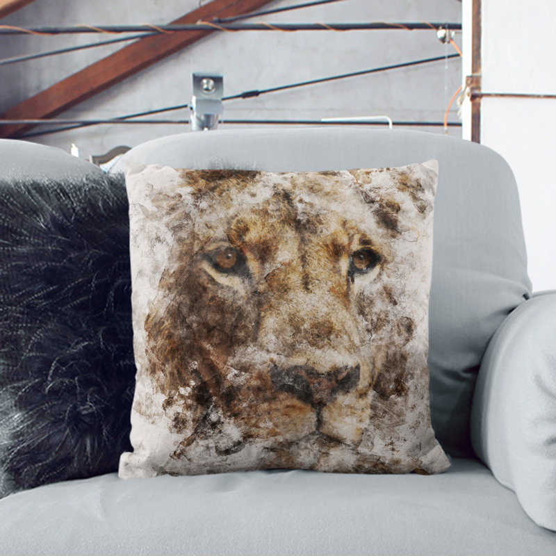 Face of a Lion Watercolour Scatter Cushion, 40cm H x 40cm W x 15cm D
