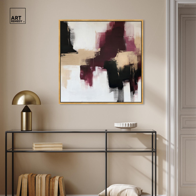 Art Remedy abstrait avec toile dorée, Cadre flottant doré, H 31 po x l 31 po