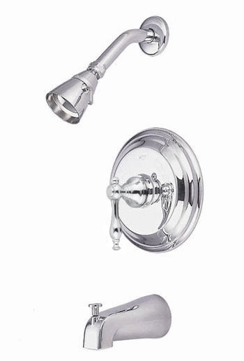 Robinet de baignoire et de douche à contrôle de volume avec poignée levier Naples, Chrome poli