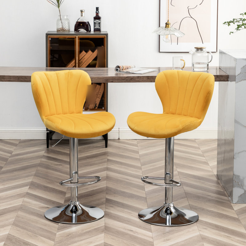 Jaune (paire) - Pivotant et réglable en hauteur, revêtement doux, lignes verticales, finition chic, repose-pieds 2 réglables revêtus de velours, rembourrage en mousse épaisse, pivotant à 360 degrés, par vérin à gaz, pour