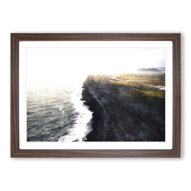 The Black Sand Beach in Iceland - Picture Frame Painting, Walnut Framed, 36cm H x 48cm W x 2cm D