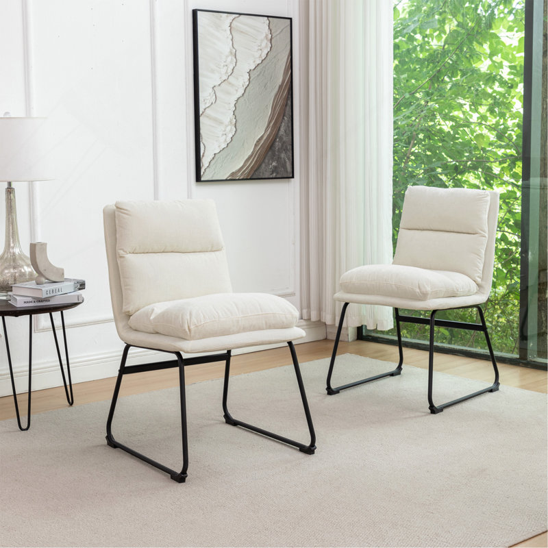 Ensemble de 2 chaises de salle à manger rembourrées Milos, blanc vanille, Blanc