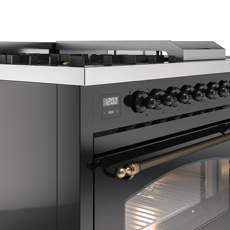 ILVE Nostalgie II Series 48 inch Dual Fuel Range with 5 Sealed Burners, Griddle, Frenchtop (Glass Door), Liquid Propane