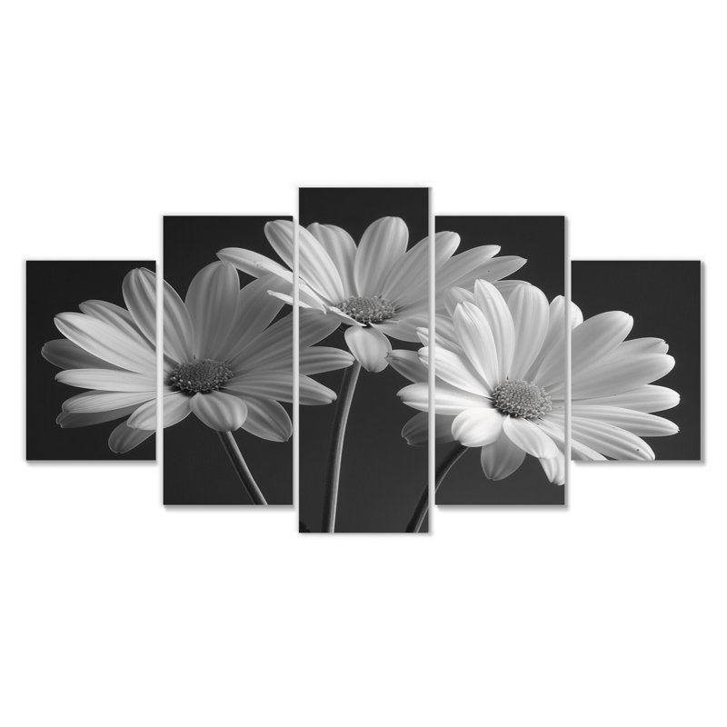 Monochromes noir et blanc «Bliss Daisy Photo IV - Daisies», ensemble d'art sur toile