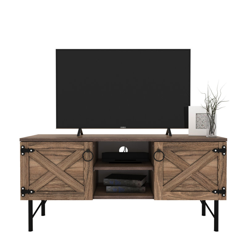 Console média en bois Loft avec 2 armoires, style rétro, noyer