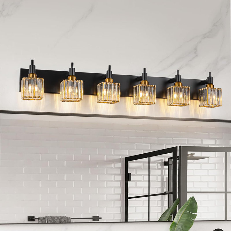 Luminaire de meuble-lavabo moderne en cristal avec fonction à intensité variable, design élégant en or noir, installation facile pour le miroir ou le mur de la salle de bain