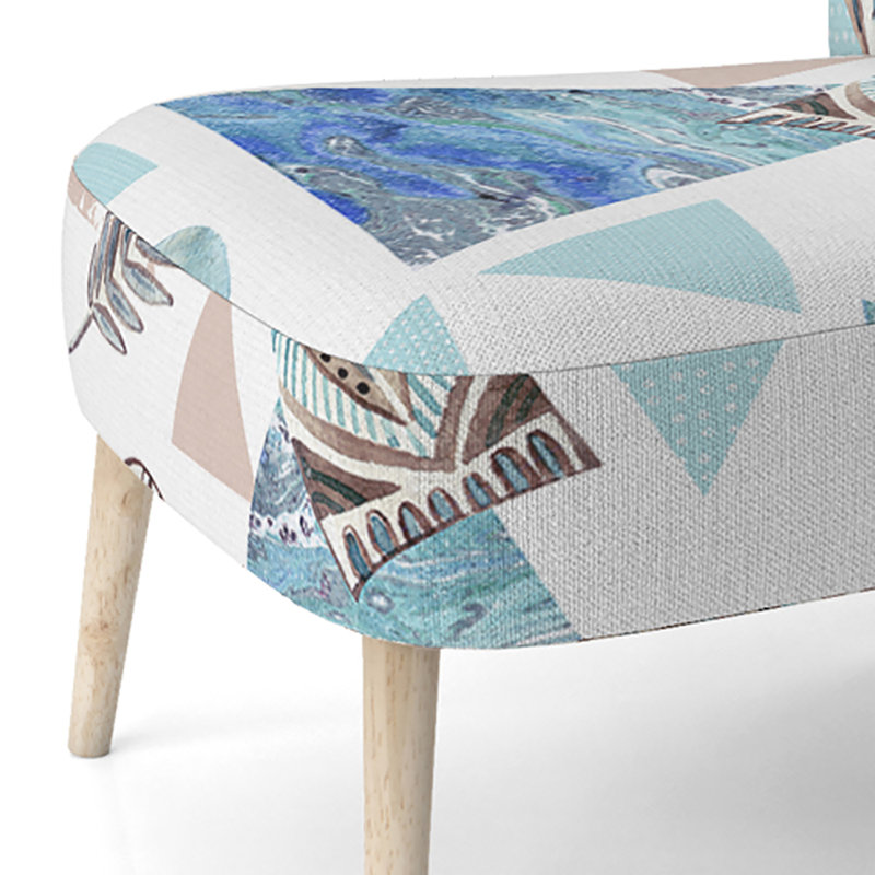 Chaise d'appoint rembourrée à motif géométrique grunge bleu et blanc