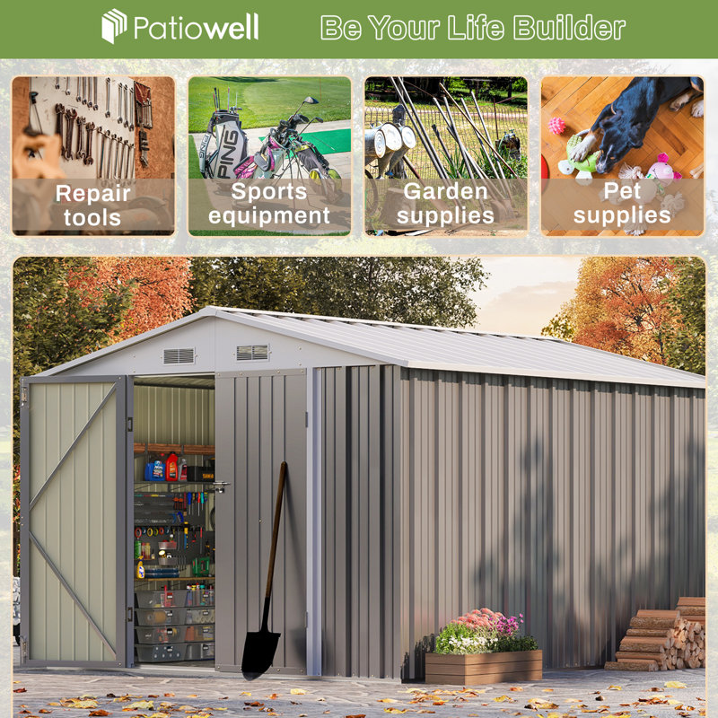 8 ft. W x 10 ft. D Metal Storage Shed, Gray/White