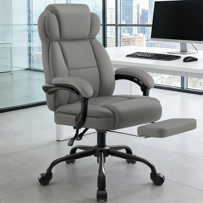 Fauteuil de bureau ergonomique avec repose-pieds, fauteuil de direction en cuir PU avec accoudoirs rembourrés, soutien lombaire, fauteuil d'ordinateur pivotant pour le bureau personnel et les jeux