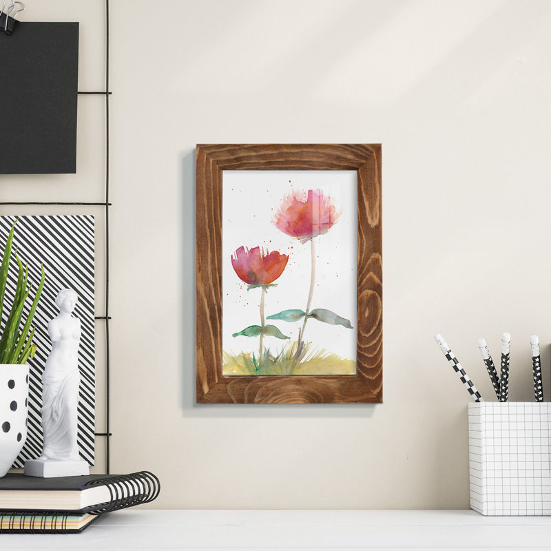 «Pink Fleurs II», reproduction d'art encadrée, H 9 po x l 7 po x P 1 po, Noyer