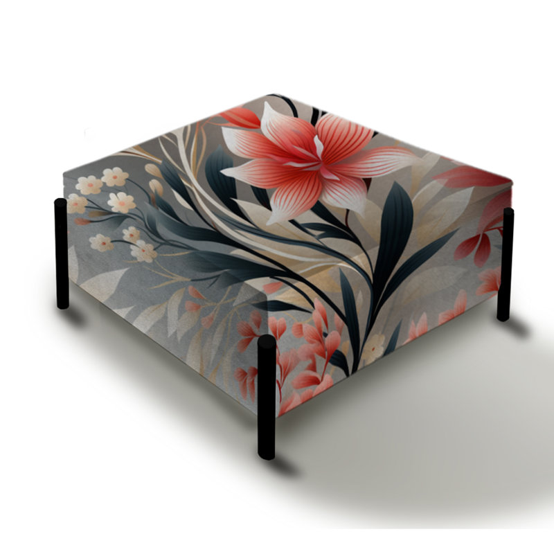 Subdued Coral Tropical Motif II - Grand repose-pieds carré tropical