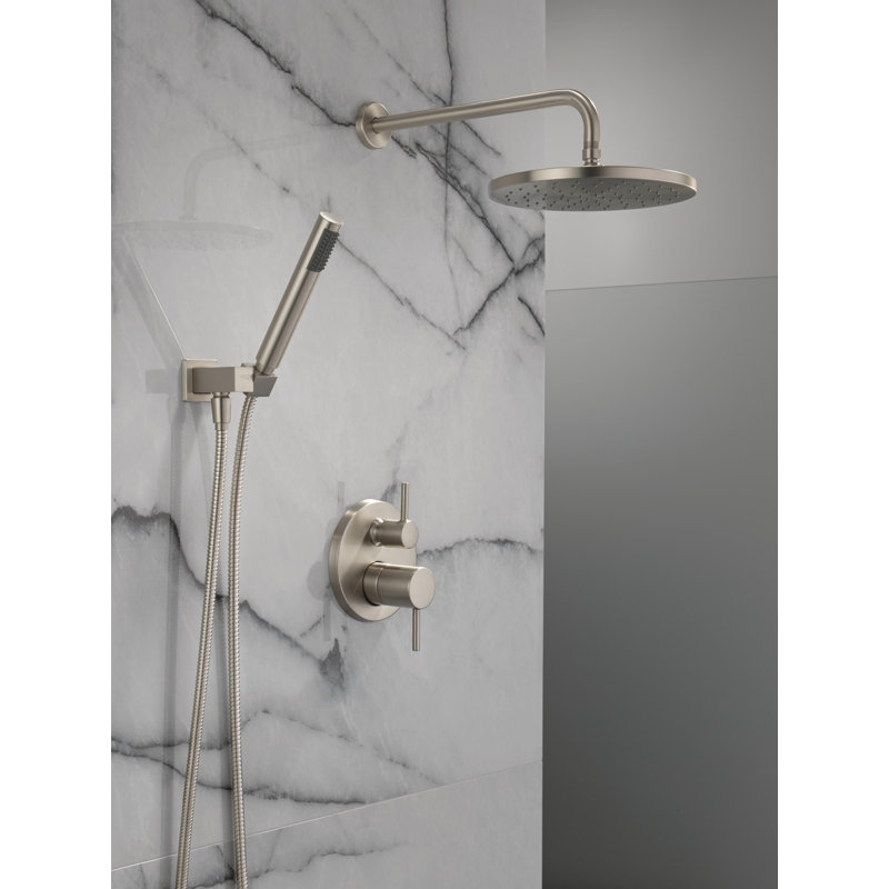 Modern 14 Series Round Rain Shower System Faucet Set, Rainfall Brushed Nickel Shower Head and Handle Set, Valve Trim Kit, 10 Inch, Spotshield Stainless