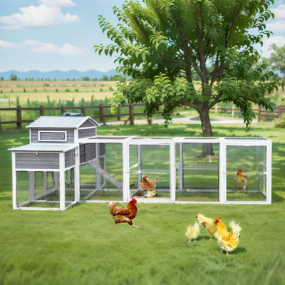 Ermaline 150"W Wood Large Chicken Coop with Run,Rust-proof Metal Wire Poultry Cage,2 Nesting Box