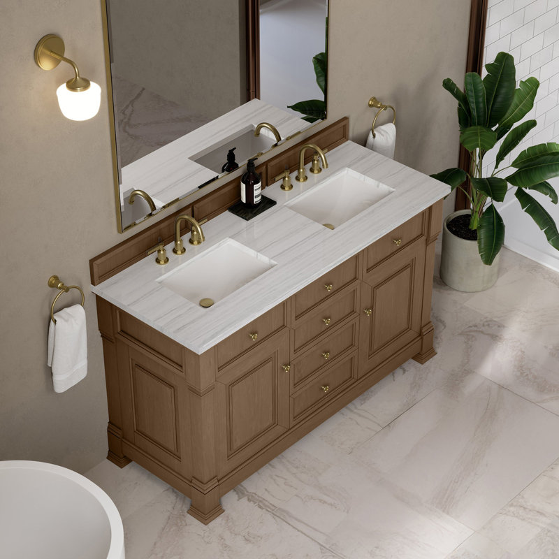 Brookfield 59.88'' W Double Bathroom Vanity Base, Pecan
