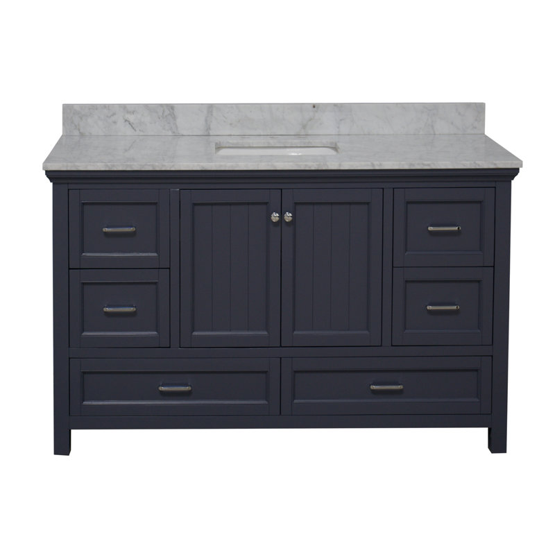 Maven 60" Single Bathroom Vanity Set with Marine Gray Cabinet and Carrara Marble Countertop, Marine Gray
