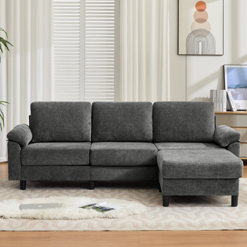 Canapé modulaire en L 90 po en L 90 po, canapé 4 places avec repose-pieds pour salon, Gris chenille