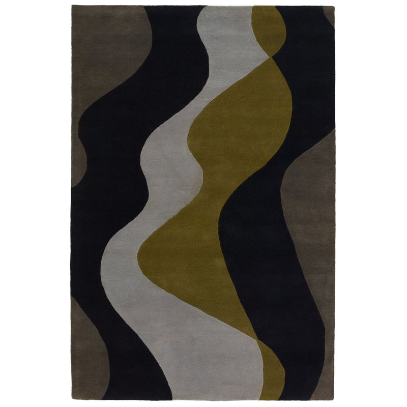 Tapis Yavi authentique touffeté à la main mousse / vert olive, brun, gris et noir
