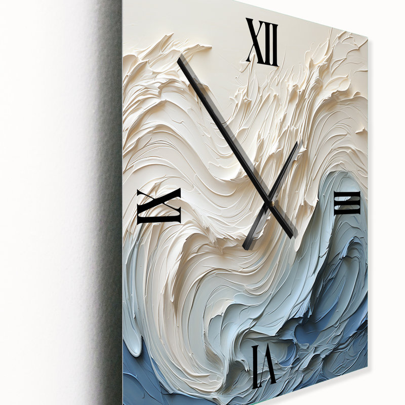 White And Blue Wave Papercut Style - Coastal Metal Wall Clock, Large