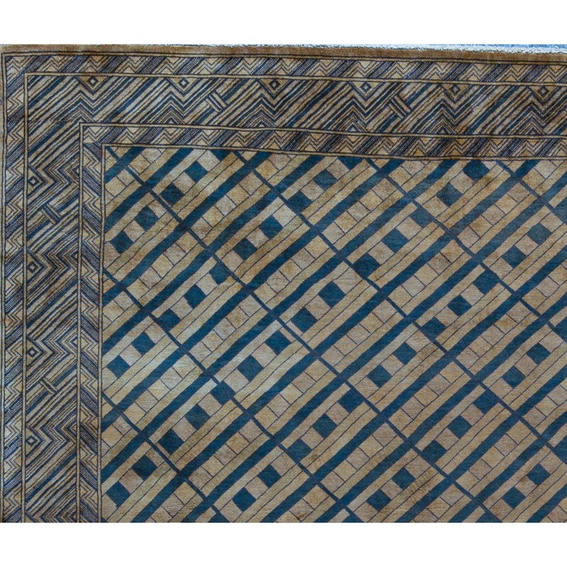 Wool Geometric Area Rug in Brown/Blue/Beige