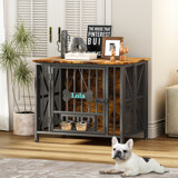 Large Foldable Dog Crate Furniture, Assembly-Free Dog Crate With Adjustable Bowls And Name Tag For Small, Medium, Large Dog