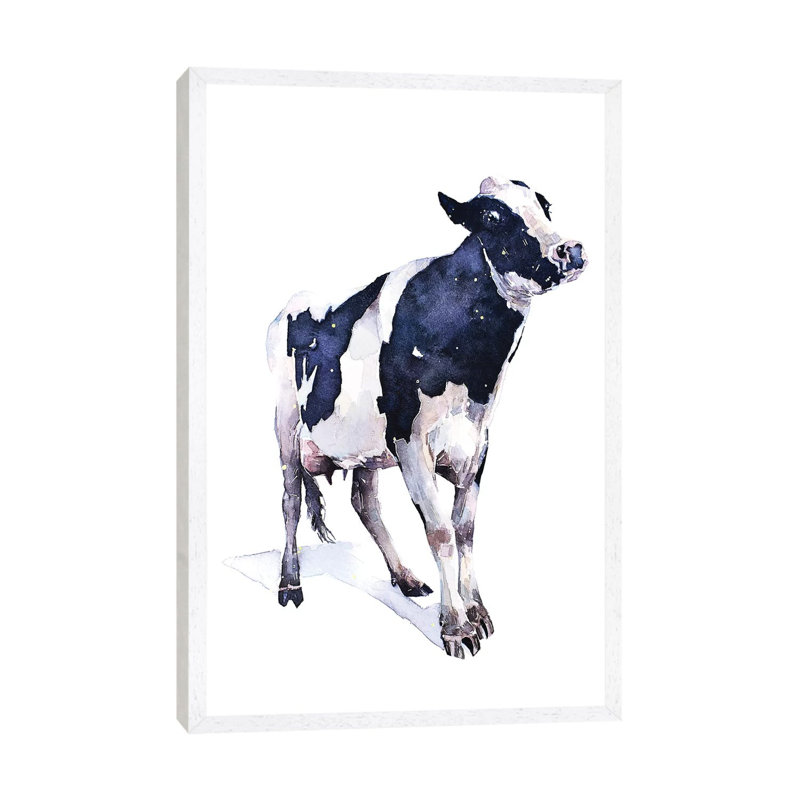 Cow - Painting on Canvas, 66.04 cm H x 45.72 cm W, White Framed