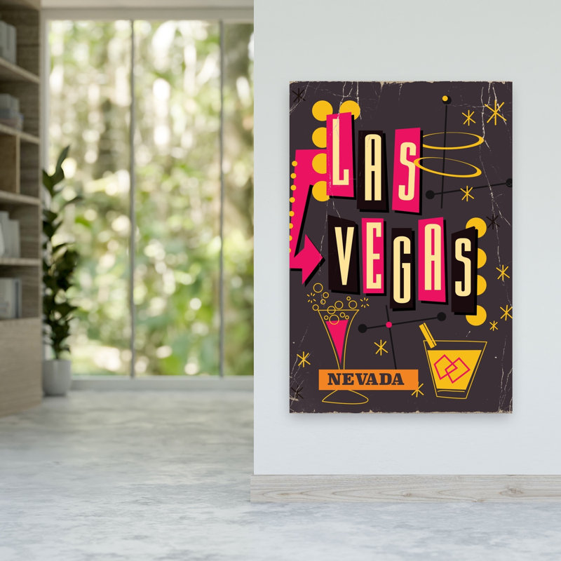 Retro Las Vegas Cocktails Abstract Classic Retro City Wall Art Print 1 Piece Wrapped Canvas Wall Art, 152.4cm H x 101.6cm W