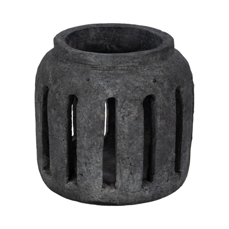 Trent Austin Design 8" Round Terracotta Lantern Hurricane With Open Slats, Black