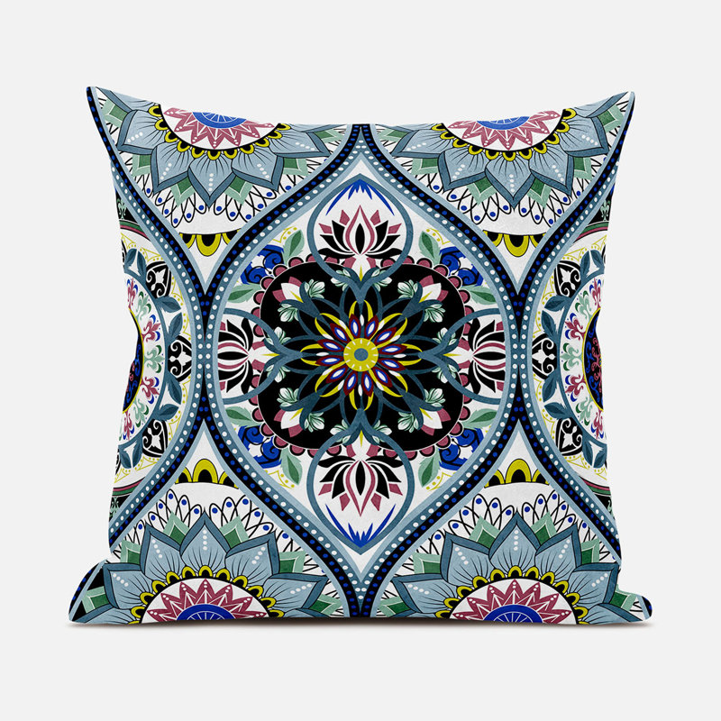 Housse et insert de coussin décoratif en polyester, 18 po x 18 po, Blanc / bleu