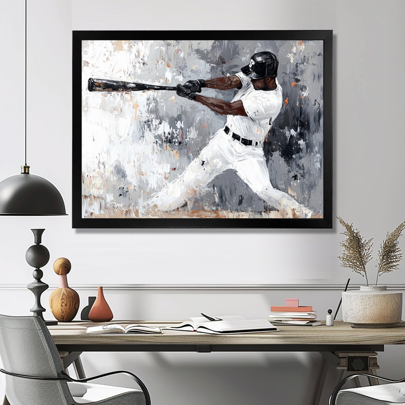 Abstrait baseball pâte Swing II - impression de baseball sport, H 16 po x l 32 po, Noir