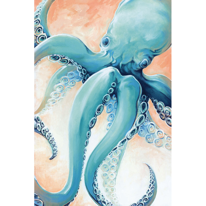 Blue Peach Octopus - Painting Print, Wrapped Canvas, 91 cm H x 61 cm W