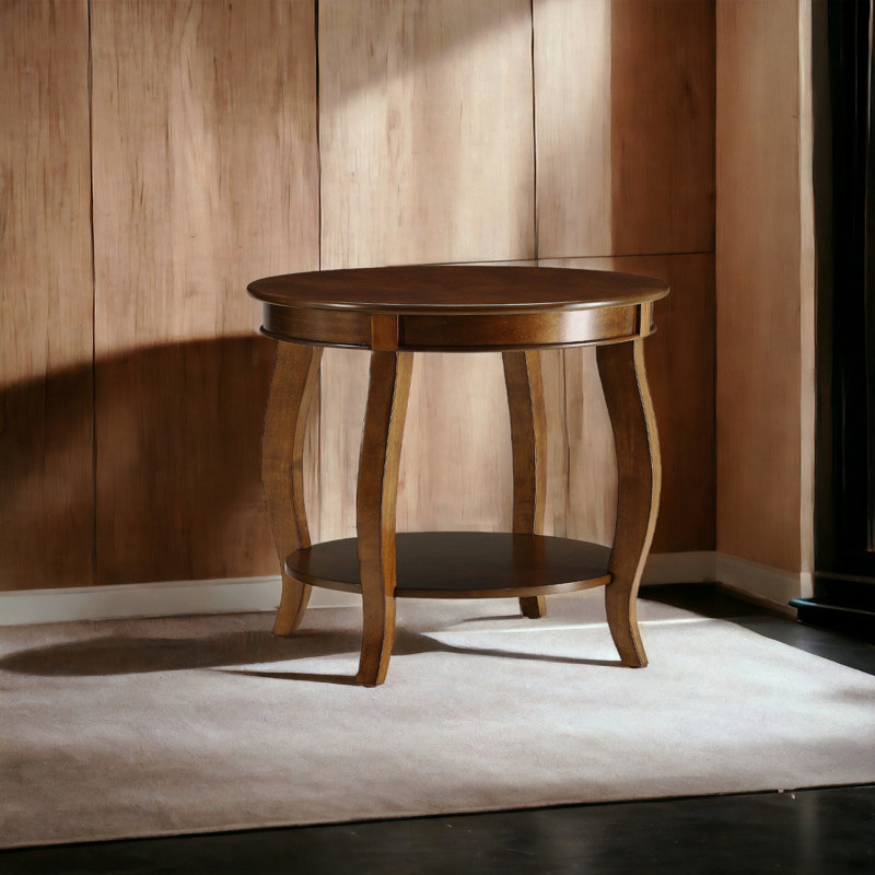 Walnut Side Table With Bottom Shelf For Decorative Storage Wood Stylish Design