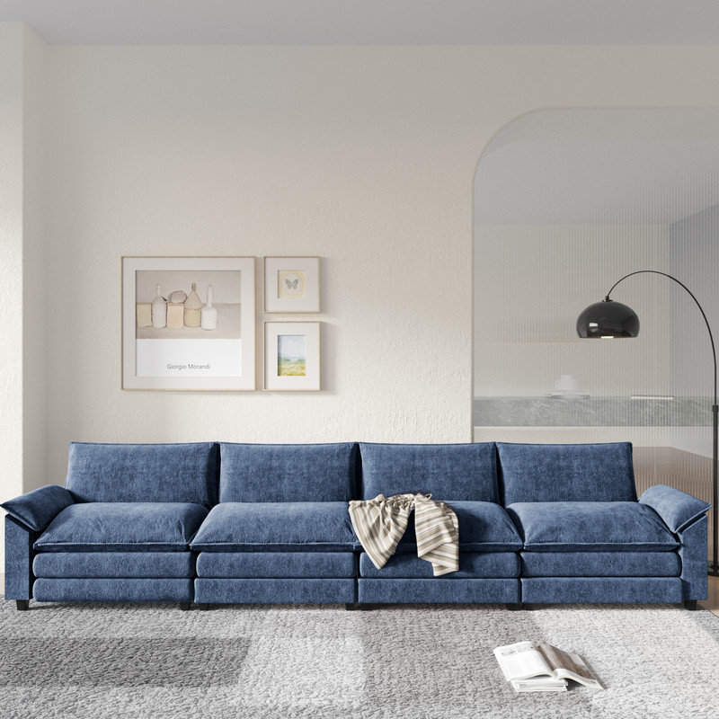 Canapé modulaire 154 po Chenille, Chenille bleu