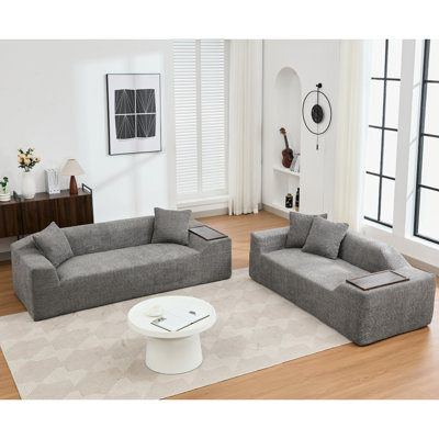 Boucle Cloud For Home, 3 Seater And 2 With End Table, Dark Gray Comfortable Seating , Upholstery Luxury Comfort Living Room
