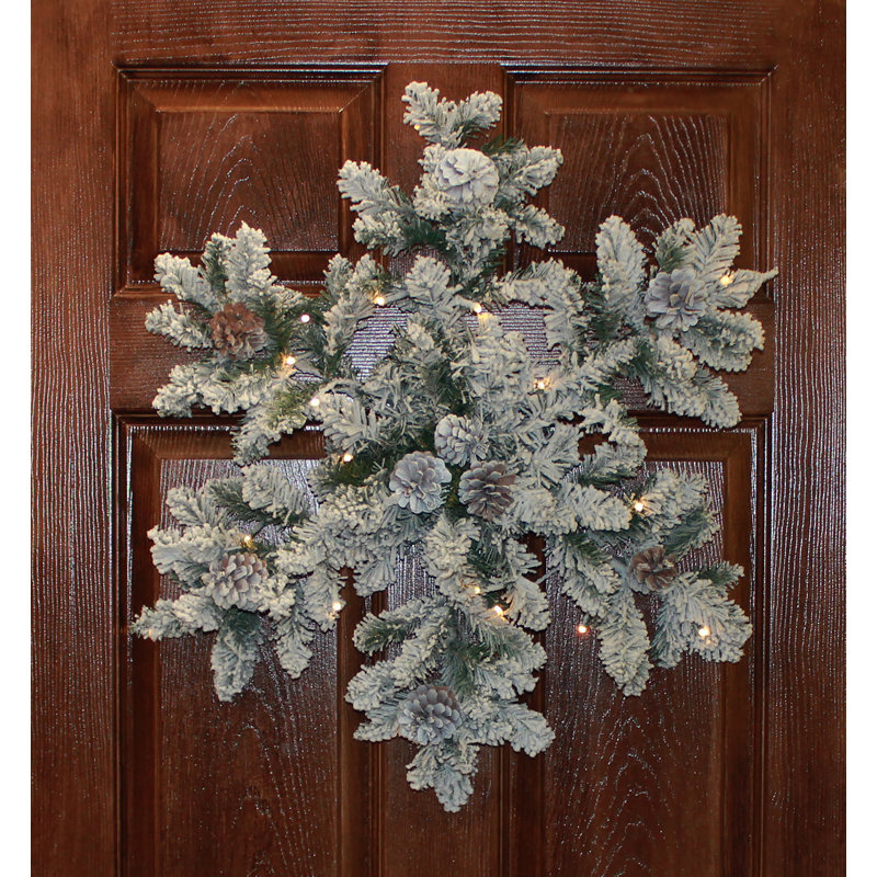 25" Faux Snowflake Lighted Pinecones Christmas Wreath