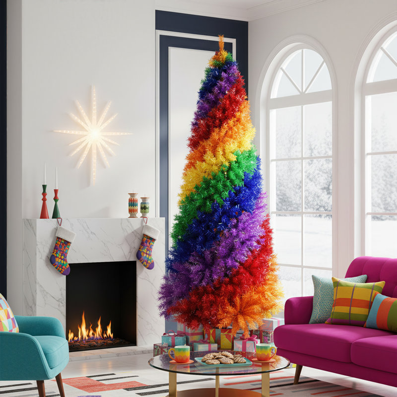 Arbre de Noël artificiel en spirale multicolore Rainbow, Rouge / jaune / vert / mauve, H 6 pi